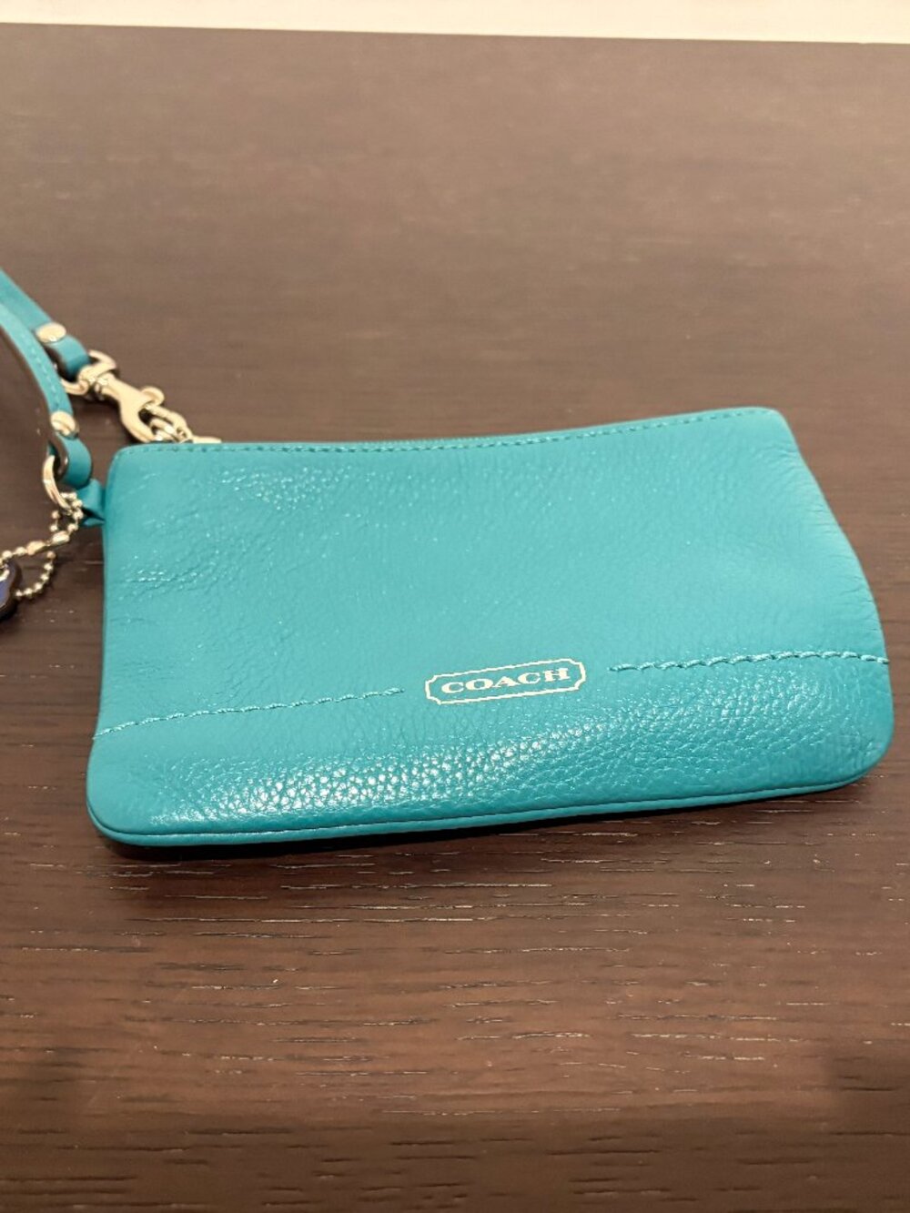 ✨ Coach Turquoise Pebbled Leather Corner Zip Wristlet Clutch Wallet